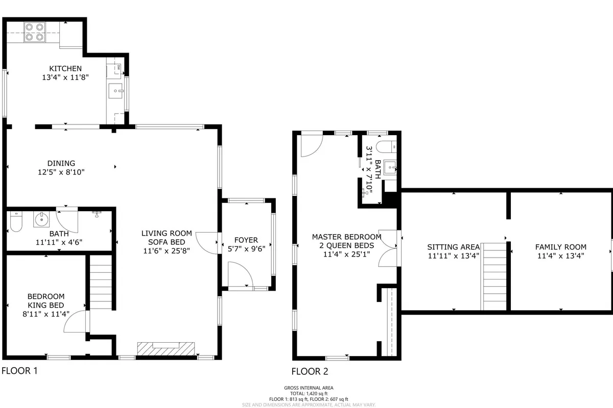 This image captures an open-concept interior featuring the kitchen, dining area, living room, and glimpses of a master bedroom and family room. There are comfortable seating options, a dining table, and a modern kitchen, all bathed in natural light, with a layout that encourages movement and social interaction.